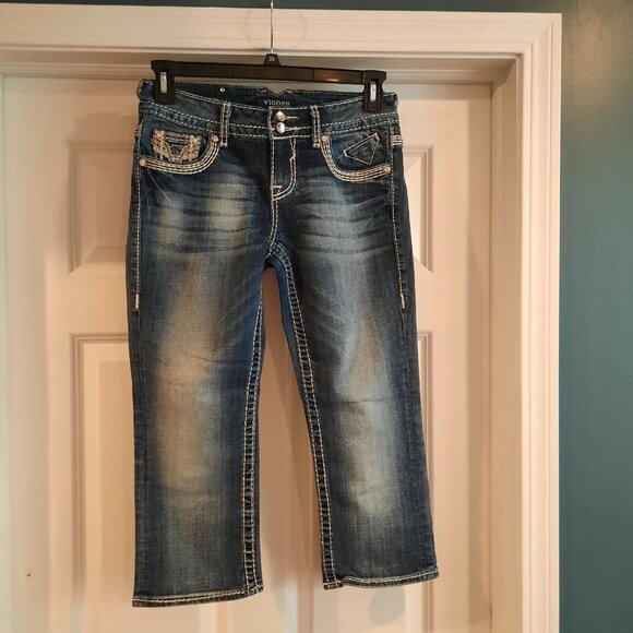 Vigoss Jeans Womens 5/6 Chelsea Capri Thick Stitch Western Cowgirl Rodeo Bling - Picture 2 of 14